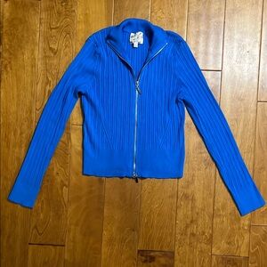 Hippie Rose Ribbed Zip Up Cardigan Sweater Size L Blue Coquette Cottage Fairy